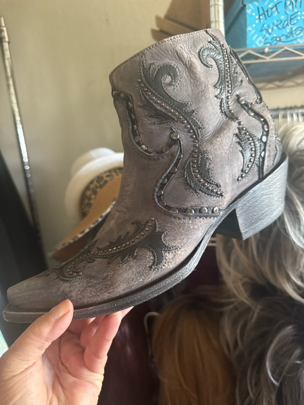 Corral Grey Distressed Leather Studded Western Ankle Boots - Picture 2 of 5